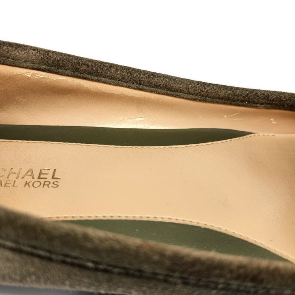 Michael Kors Fulton Dark Olive Green Suede Gold MK Logo Slip-On Driving Loafers - Picture 12 of 14